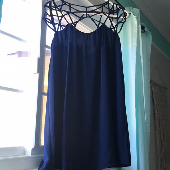 navy blue chiffon mini dress - Picture 3 of 4